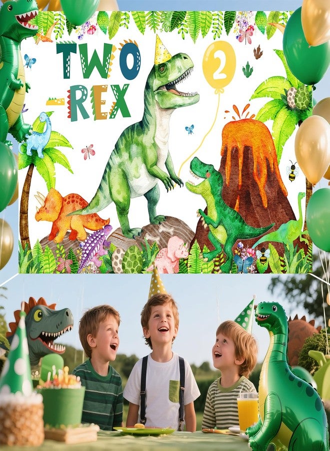BIGKEOKI Two Rex Birthday Backdrop Banner for Boys Dinosaur 2nd Bday Decorations Jungle T-rex Dino Photography Background Dino Themed 2 Year Old Birthday 2 Rex Dino Bday Party Supplies Decor (Green Dino 2nd) - Image 5
